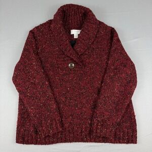 Christopher & Banks Women's Red Speckled Chunky Knit Shawl Collar Sweater size X
